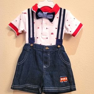 Infant short set with suspenders & bowtie